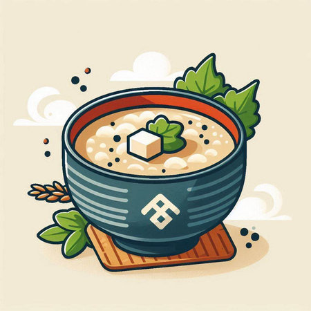 Japanese cuisine. Vector illustration of a bowl of miso soup.のイラスト素材