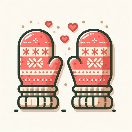 Pair of mittens with hearts. Vector illustration in flat style.のイラスト素材