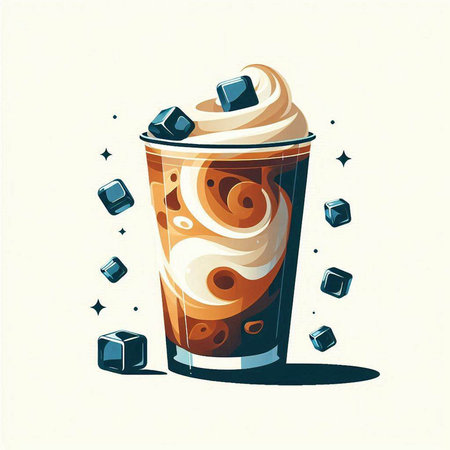 Coffee with ice cubes in a glass. Vector illustration.のイラスト素材