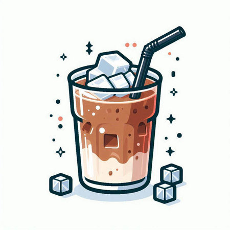 Iced coffee in a glass with ice cubes. Vector illustration.のイラスト素材