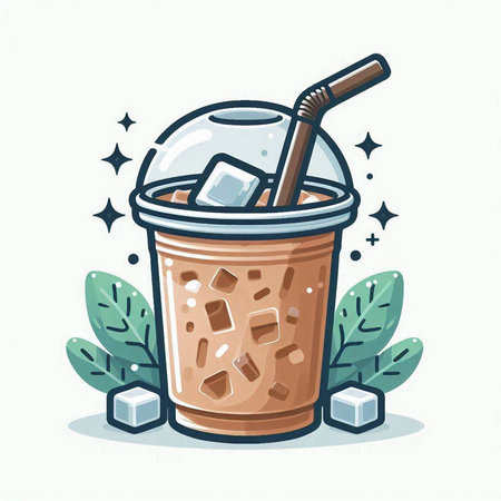 Coffee cup with straw and ice cubes. Vector illustration.のイラスト素材