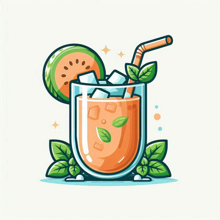 Cocktail with watermelon and mint. Vector illustration in cartoon style.のイラスト素材