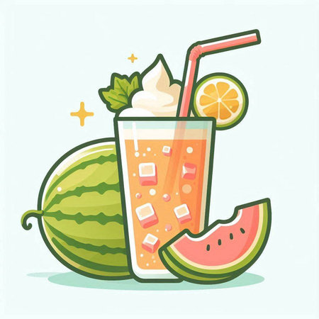 Watermelon smoothie. Vector illustration of a glass of watermelon smoothie.のイラスト素材