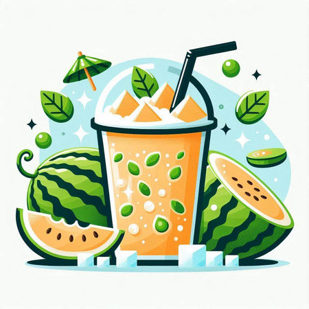 Fruit smoothie in a glass with watermelon. Vector illustration.のイラスト素材