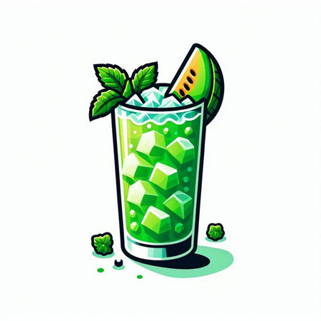 Cocktail with ice, mint and melon. Vector illustration.のイラスト素材
