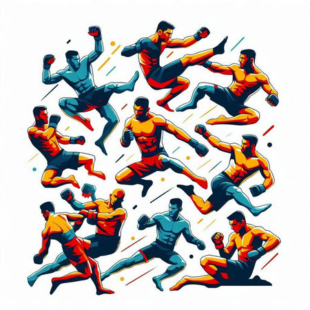 Hand drawn illustration of a group of boxer in action. Sport concept.のイラスト素材