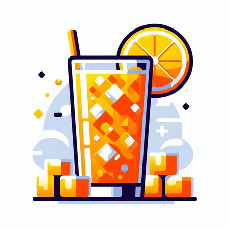 Cocktail with orange and ice cubes. Flat vector illustration.のイラスト素材