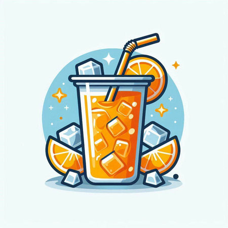 Cocktail with orange juice, ice cubes and straw. Vector illustration.のイラスト素材