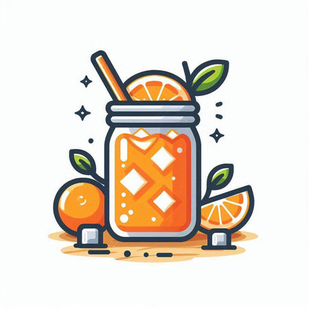 Orange lemonade in a glass jar with a straw. Vector illustration.のイラスト素材