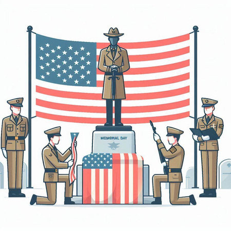 Soldiers with american flag on white background, vector illustration.のイラスト素材