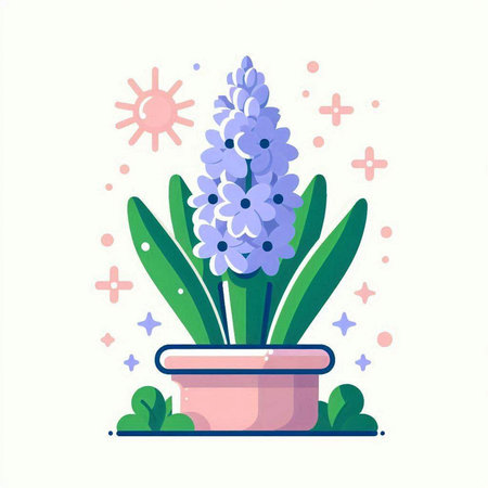 Blue hyacinth in a pot. Vector illustration in flat styleのイラスト素材