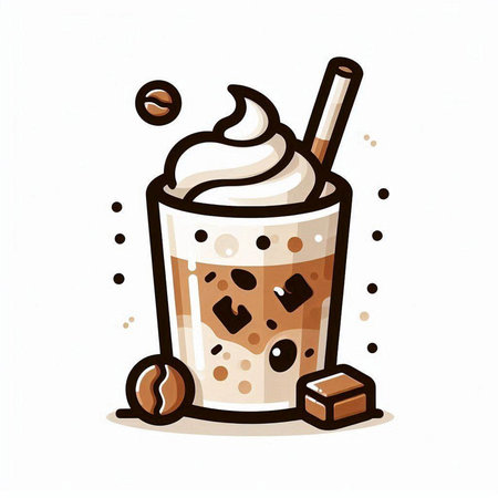 Iced coffee with whipped cream and cocoa beans. Vector illustration.のイラスト素材