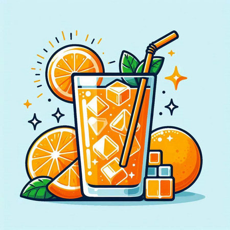 Cocktail with orange, ice and mint. Vector illustration.のイラスト素材
