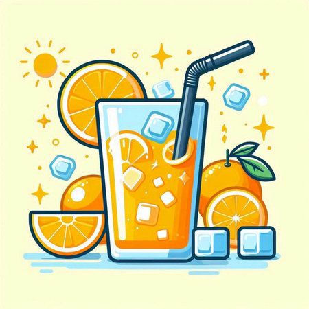 Cocktail with ice cubes and orange slices. Vector illustration.のイラスト素材