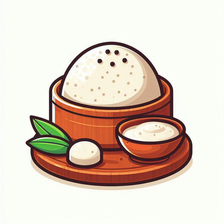 Illustration of Chinese steamed dumpling in wooden bowl.のイラスト素材