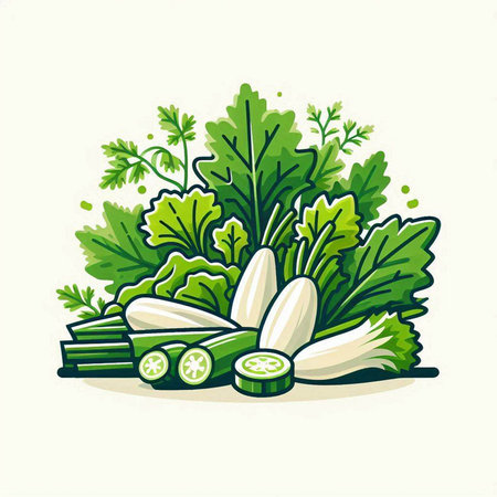 Illustration of fresh zucchini and parsley. Vector illustration.のイラスト素材