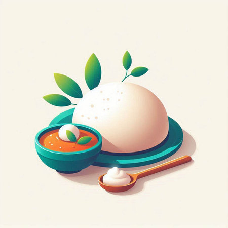 illustration of dumplings with sour cream in a bowl.のイラスト素材