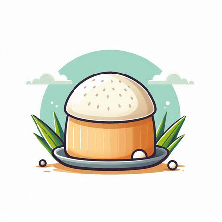 Illustration of a rice cake on a plate. Vector illustration.のイラスト素材