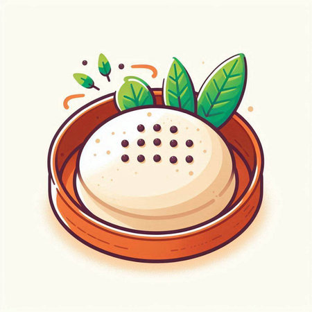 Illustration of a round plate with chinese bun on a white backgroundのイラスト素材