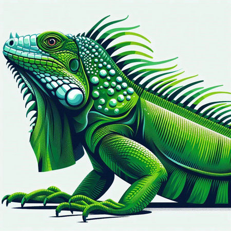 Green iguana on a white background. Vector illustration. EPS 10のイラスト素材