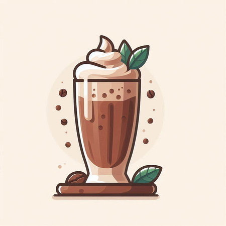Iced coffee with whipped cream in a glass. Vector illustration.のイラスト素材
