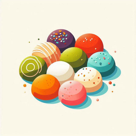 Colorful candies in a circle on a light background. Vector illustrationのイラスト素材