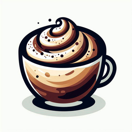 Illustration of a cup of coffee with whipped cream on a white backgroundのイラスト素材