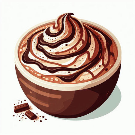 Cup of hot chocolate with whipped cream and chocolate chips, vector illustrationのイラスト素材