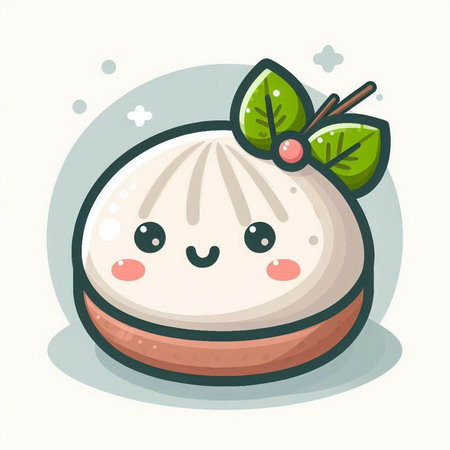 Cute cartoon vector illustration of Chinese steamed dumpling.のイラスト素材