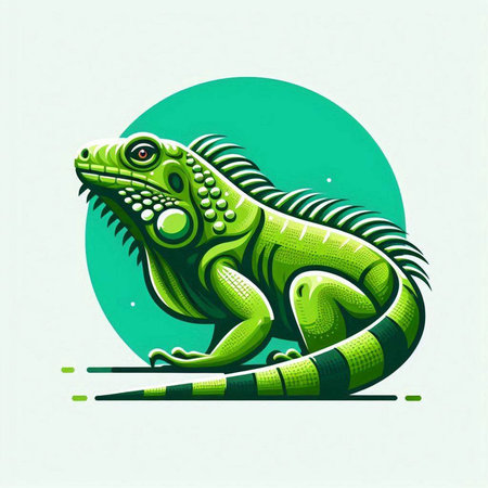Green iguana on green background. Vector illustration for your design.のイラスト素材