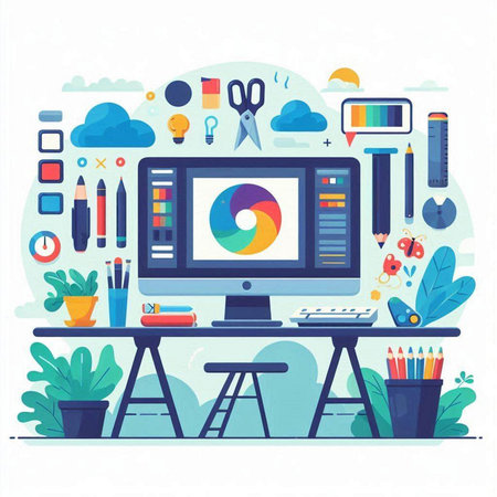 Flat design modern vector illustration concept of graphic design, web development, creative process.のイラスト素材
