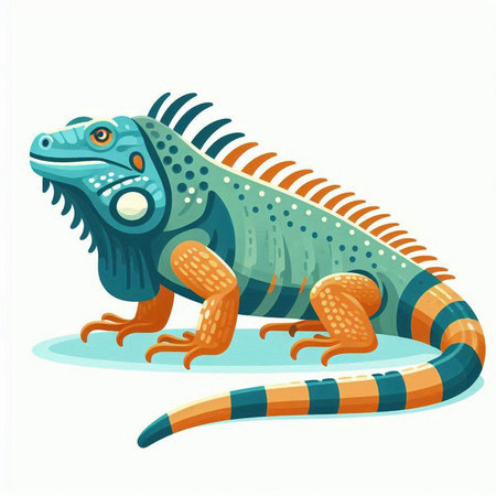 Green iguana isolated on white background. Cartoon style. Vector illustration.のイラスト素材