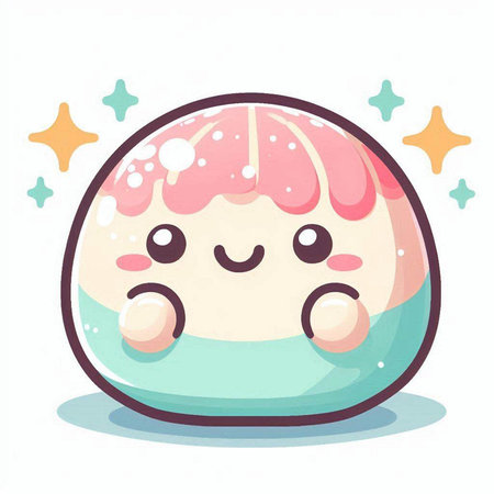 Cute colorful kawaii ice cream ball. Vector illustration.のイラスト素材