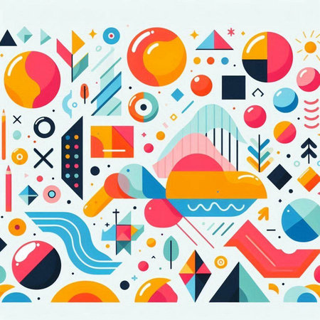 Abstract geometric pattern in memphis style with colorful elements. Vector illustrationのイラスト素材