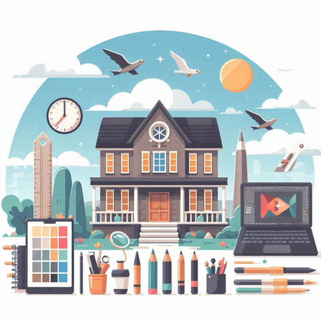 Back to school. Vector illustration in flat style. Education concept.のイラスト素材