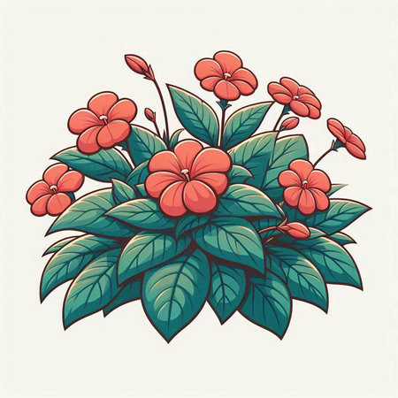 Vector illustration of red flowers with green leaves on a white background.のイラスト素材