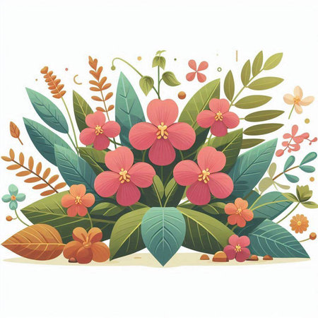 Flowers and leaves. Vector illustration of a floral background with flowers.のイラスト素材