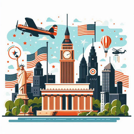 Vector illustration of United states of America. Travel and tourism concept.のイラスト素材