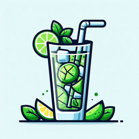 Cocktail with lime, mint and ice. Vector illustration.のイラスト素材