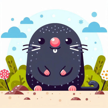 Cute mole on the sand. Vector illustration in cartoon style.のイラスト素材