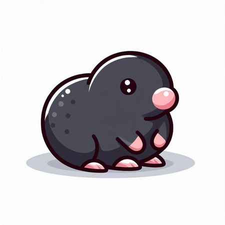Cartoon black mole on a white background. Vector illustration of a mole.のイラスト素材