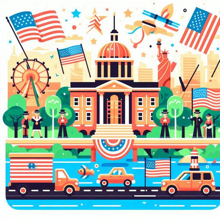 Patriotic american holiday vector illustration in flat cartoon style.のイラスト素材