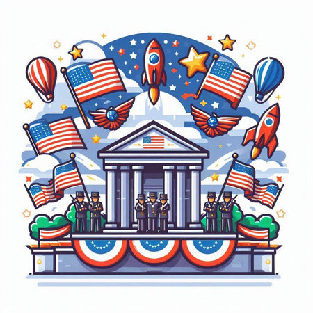 United states of America. Vector illustration in cartoon style on white background.のイラスト素材