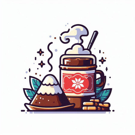 Coffee cup with hot chocolate and ice cream. Vector illustration.のイラスト素材