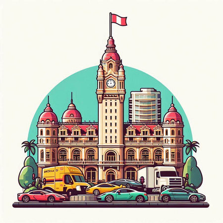 Bangalore City Hall, India. Vector illustration in flat style.のイラスト素材