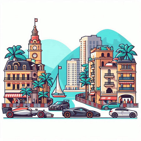 Cityscape of Valencia, Spain. Colorful hand drawn vector illustration.のイラスト素材