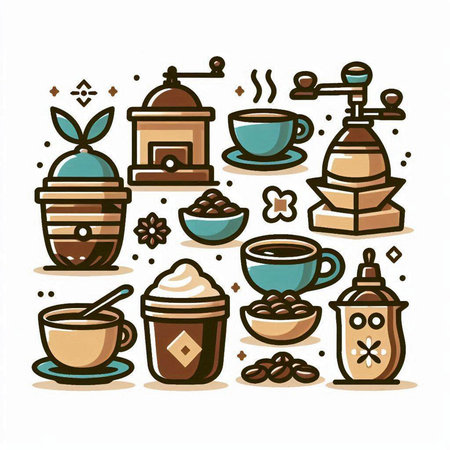 Coffee icons set, vector illustration in line art style.のイラスト素材