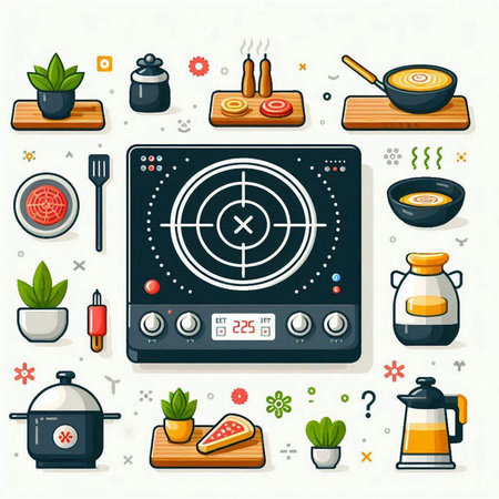 Kitchen appliances and utensils icons set, vector illustration.のイラスト素材
