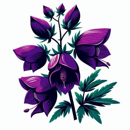 Purple flowers on a white background. Hand-drawn illustration.のイラスト素材