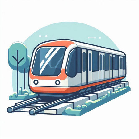 Train on the rails. Vector illustration in flat style. Isolated on white background.のイラスト素材